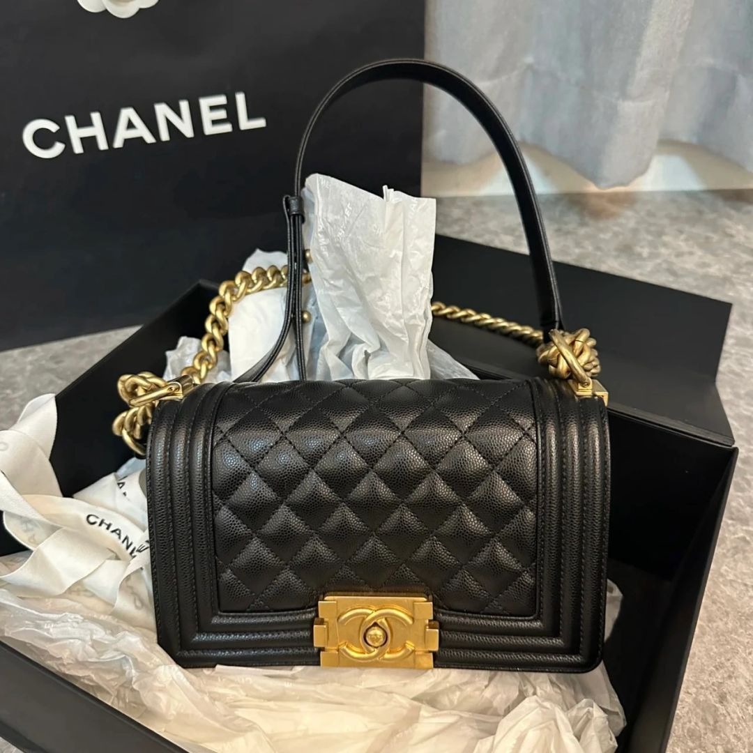 Chanel black and gold top bag