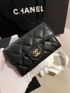 Chanel Classic Lychee Leather Gold Buckle Card Case Coin Purse