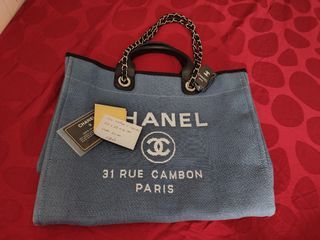Chanel 22S Deauville Grey Large Shopping 30cm 2Way Silver Chain Handle Tote  Bag