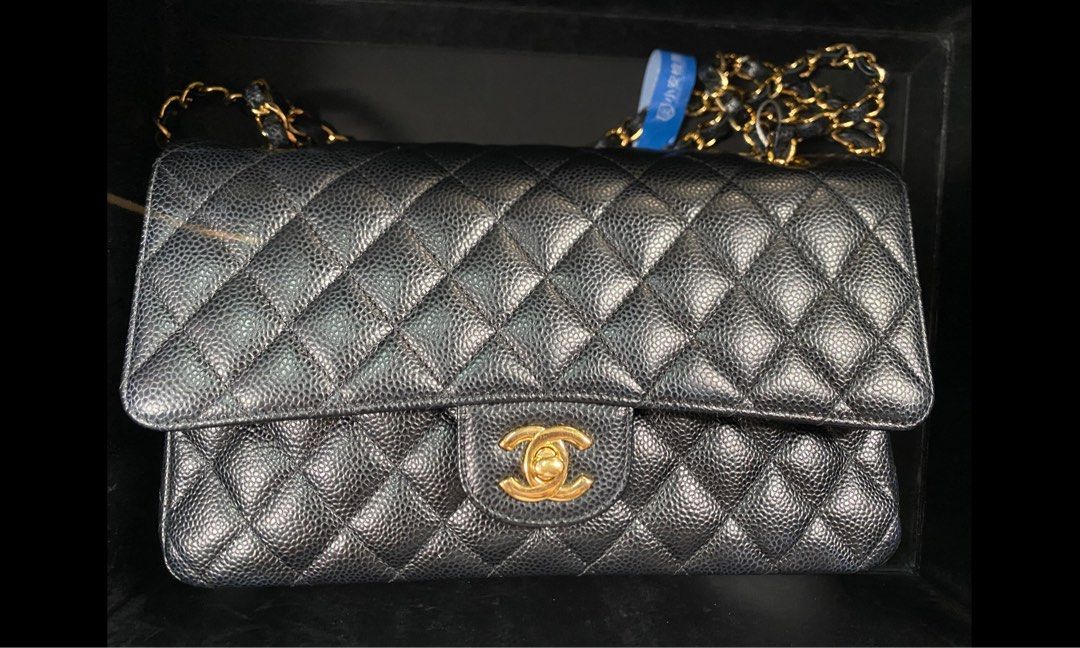 Chanel Flap Black Gold Caviar leather Medium (Double flap) -2019