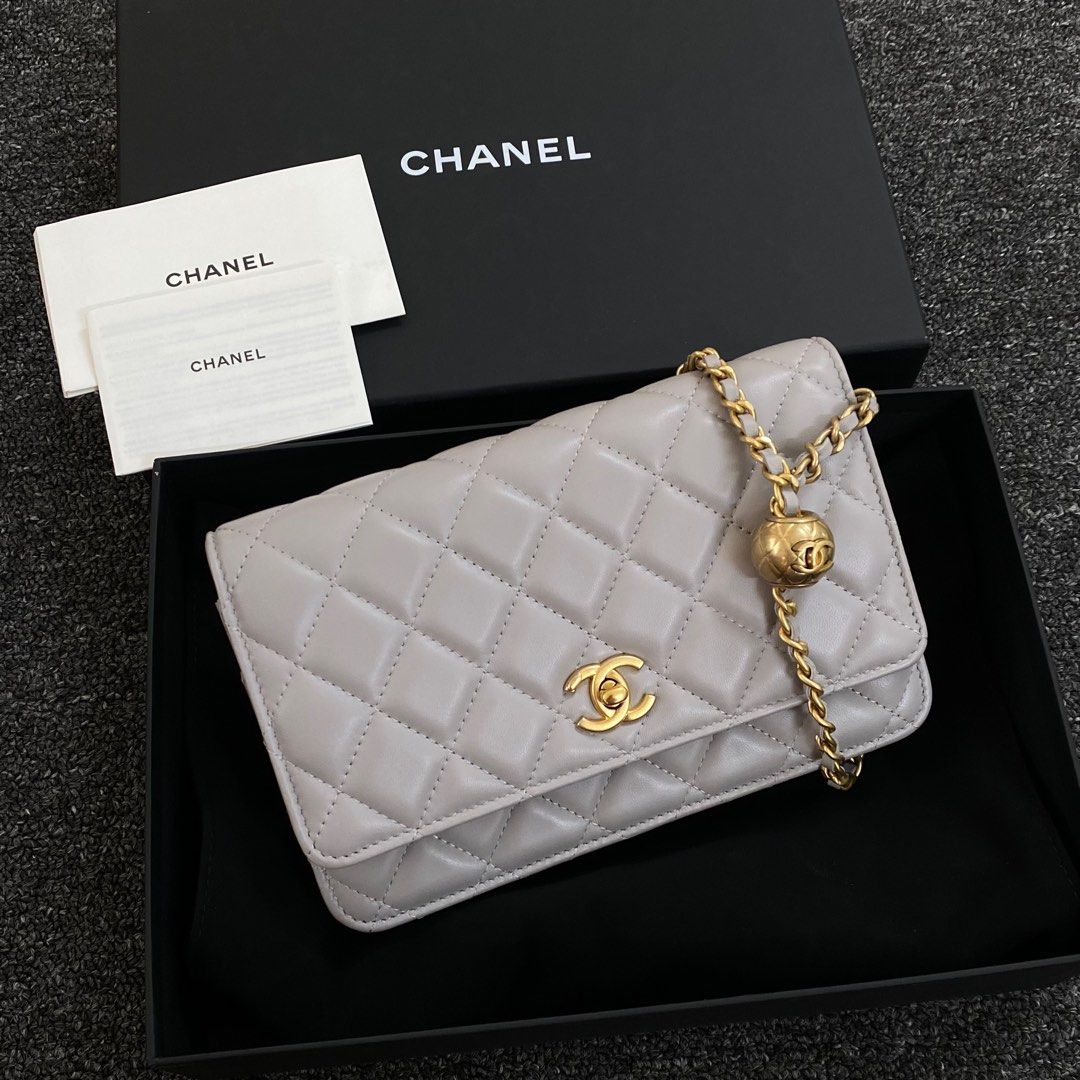 Chanel Pearl Crush Wallet on Chain WOC in 23C Light Grey Lambskin