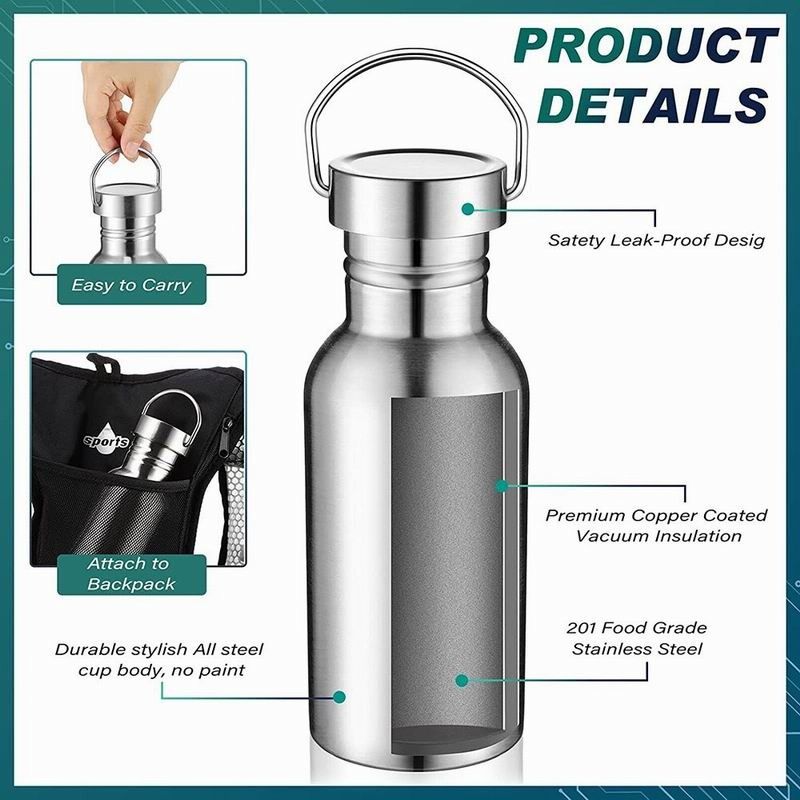 Cheapest 500ml 750ml Stainless Steel Sports Single Walled Water Bottle