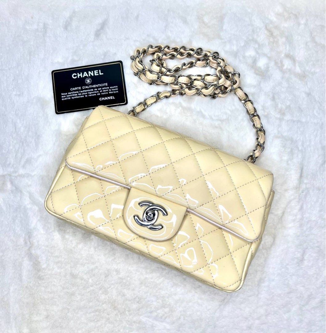 🎁Cheapest Chanel mini rectangle flap Yellow Beige SHW, Luxury, Bags &  Wallets on Carousell