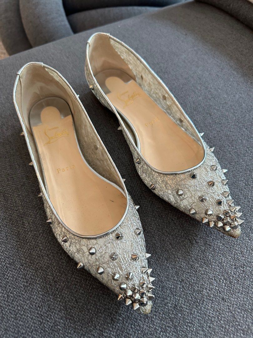 Christian Louboutin silver spike mesh flats