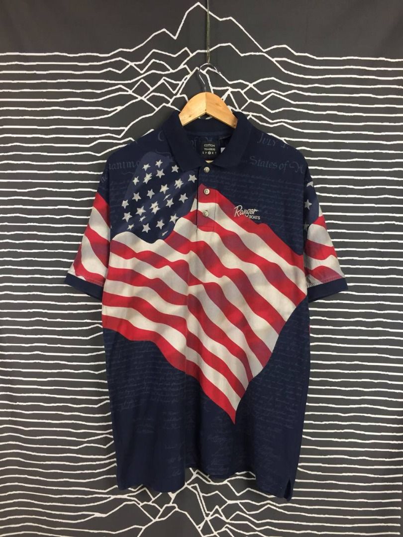 Cotton Traders Sport American Flag All Over Print Polo Tee Men s Fashion Tops Sets Tshirts Polo Shirts on Carousell