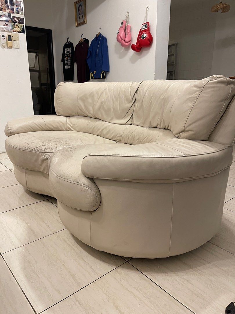 Cream genuine leather sofa discount