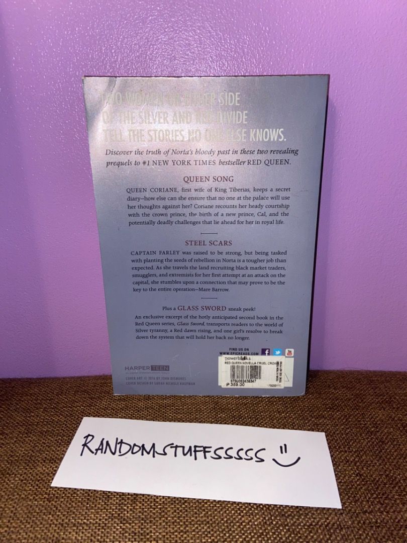 Cruel Crown by Victoria Aveyard (Category: Storybooks) located in Caloocan City. Submitted by randomstuffsssssss (Listing ID 1256602567, Image 2). Description: Used. Has a few dents but still in good condition. MOP: Gcash or COD MOD: SCO DM if interested. 😊.