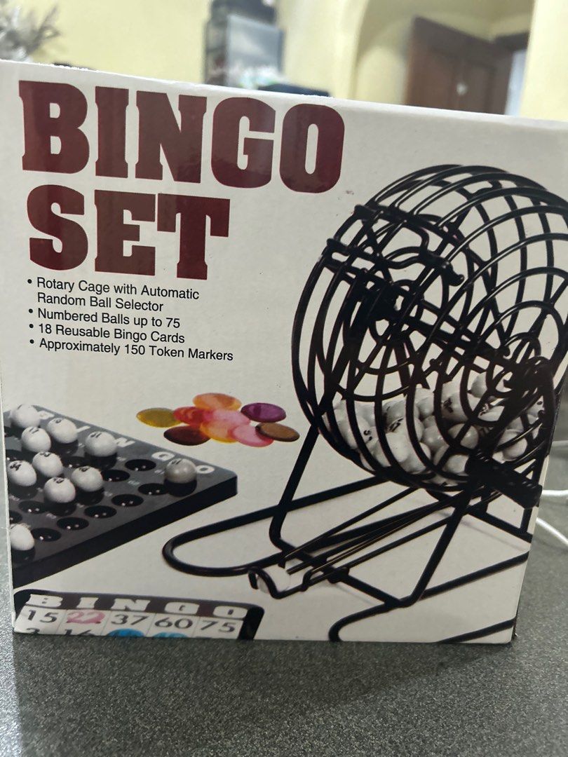 Deluxe Bingo Set (Category: Board Games & Puzzles) located in Manila. Submitted by cozzyessentialshopph (Listing ID 1256577222, Image 2). Description: Item: Deluxe Bingo Set Price: P950.00 📍 Recommended for ages 8 and up 📍 Cage made of metal Includes metal cage, 75 numbered balls, 17 double-sided bingo cards, 150 bingo markers and instruction sheet 🌟 Players: 2 to 7 Material: Metal, Hard Plastic Weight: Approx. less than 1/2kg *Product color m