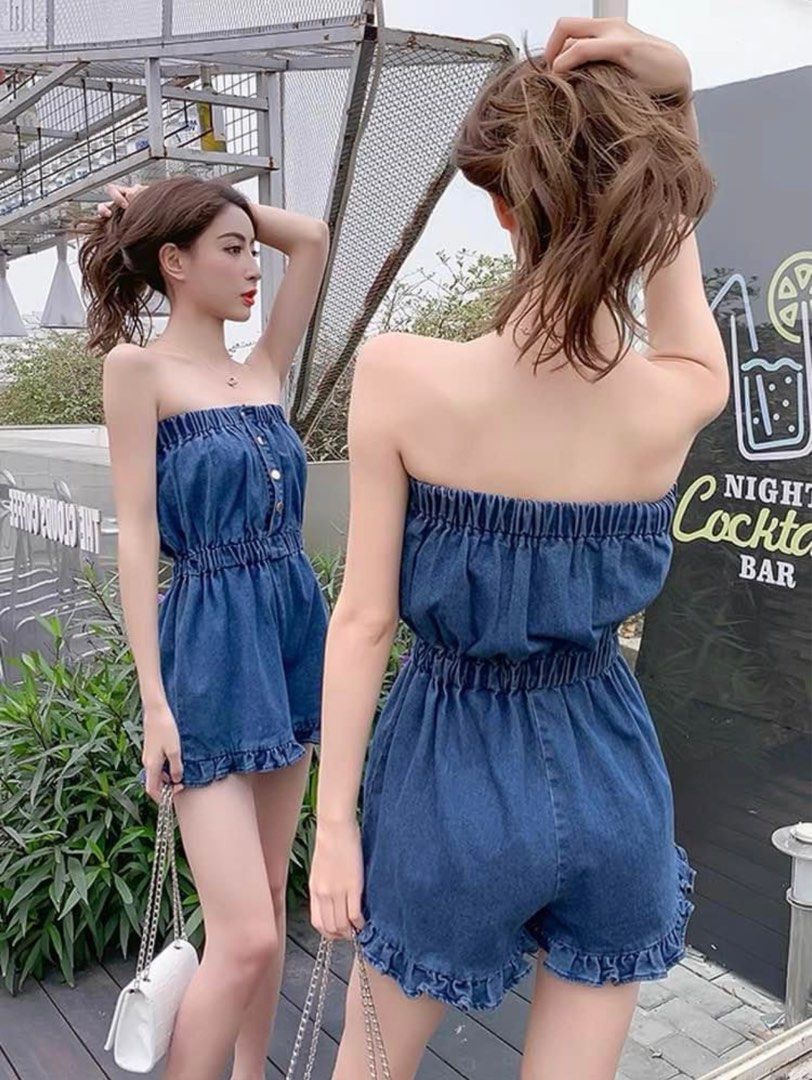 Denim Tube Romper Women s Fashion Tops Other Tops on Carousell