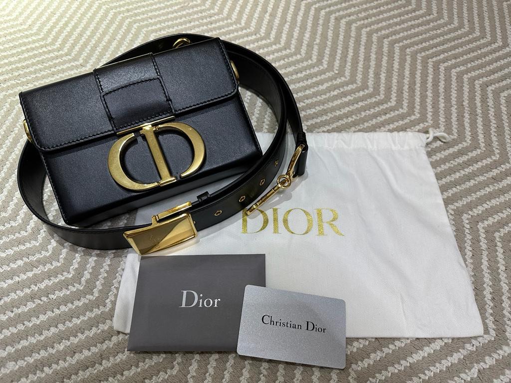 Christian Dior Crackled Lambskin 30 Montaigne Box Bag Black