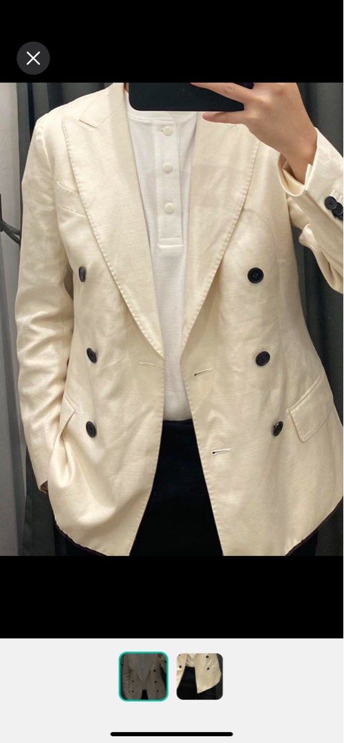 Men Double breasted blazer beige (Category: Coats, Jackets and Outerwear) located in Manila. Submitted by 99rocket (Listing ID 1256607843, Image 1). Description: Altered to my size For small body build .