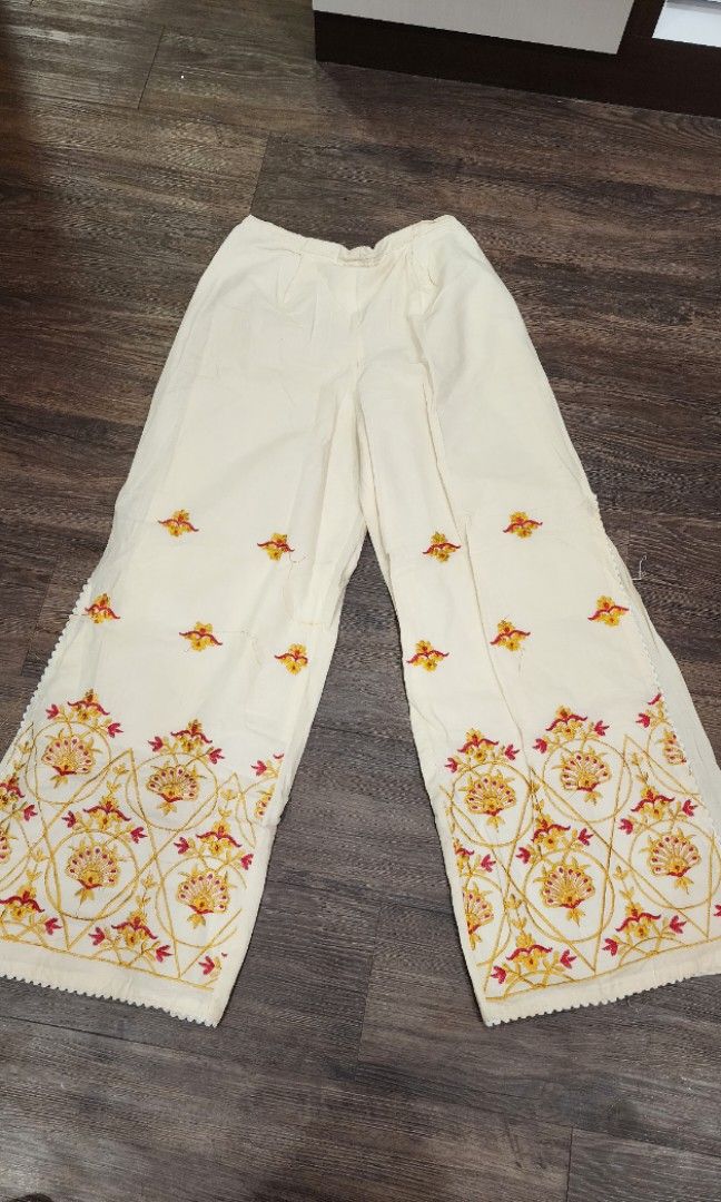 White embroidered palazzo pants outlet