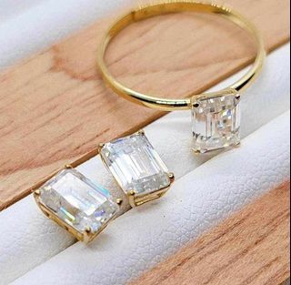 Emerald cut moissanite diamond Earings/Ring