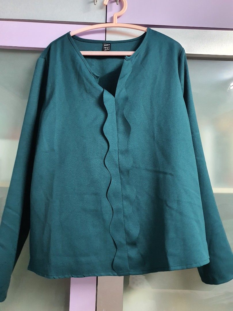 Blouse Femme Miami Manches Longues Bleu-vert - Coupe Cintrée Avec Détail œillet