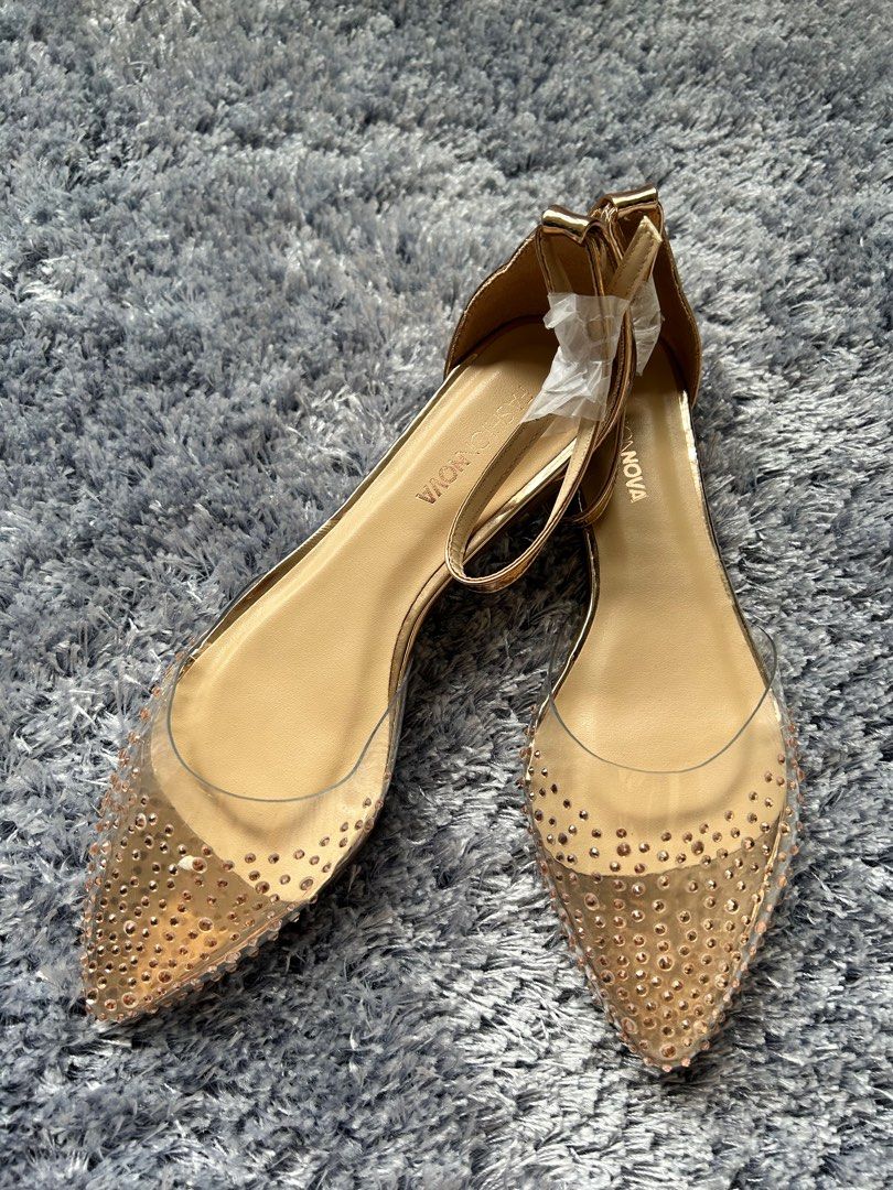 Fashion Nova rhinestone pointy strap flat shoes