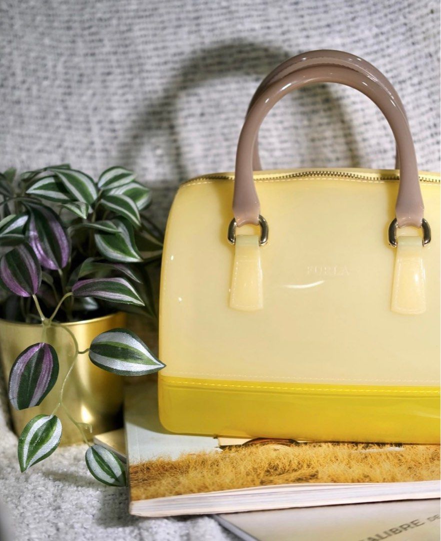 Furla Yellow Beige Rubber Candy Satchel Luxury Bags Wallets on Carousell