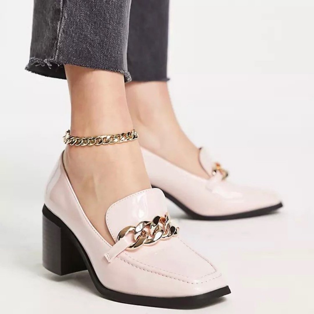GLAMOUROUS ASOS PINK MID HEEL LOAFERS Women s Fashion Footwear