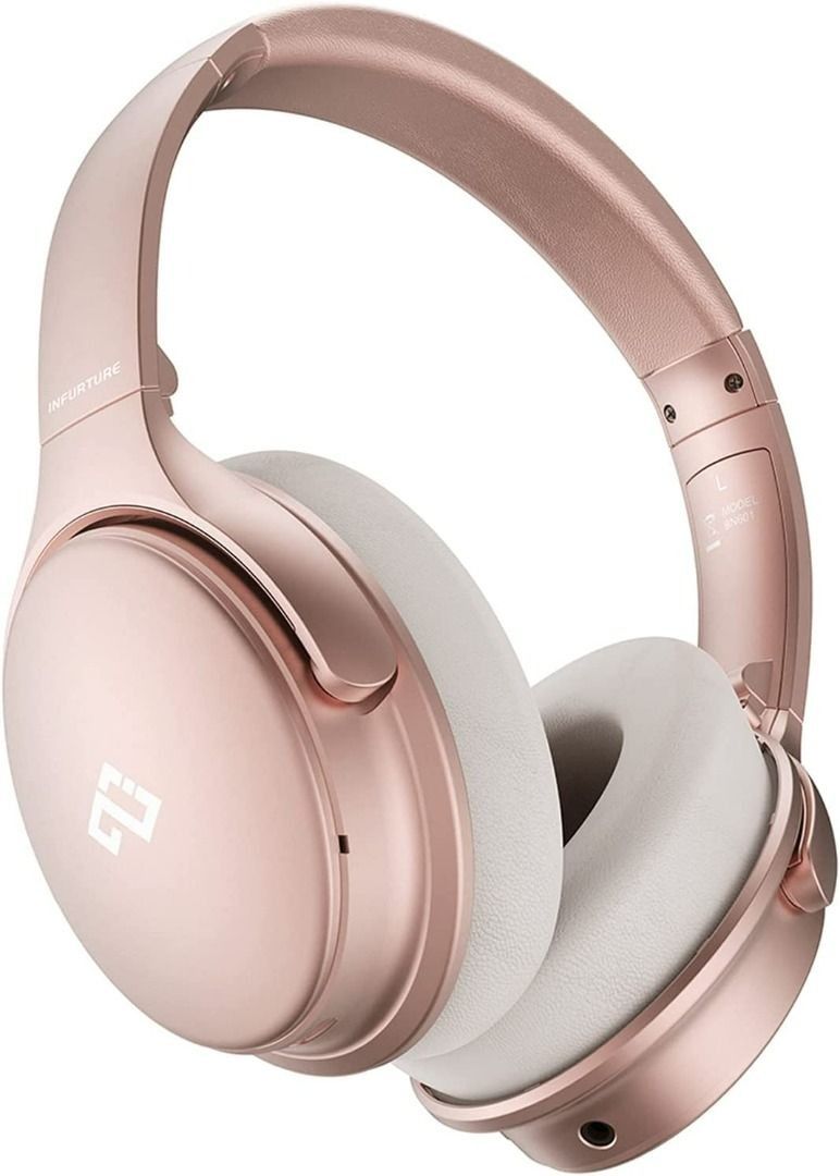 H1RG INFURTURE Rose Gold Active Noise Cancelling Headphones with Microphone Wireless Over Ear Bluetooth Headphones Deep