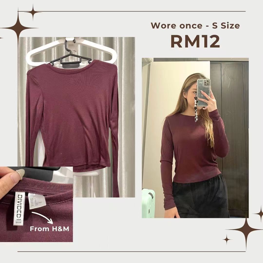 H M Maroon Red Long Sleeve Tshirt Blouse T