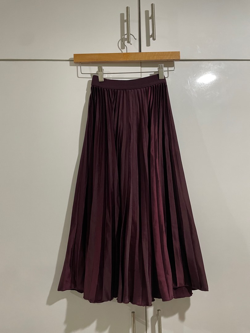 Burgundy pleated midi skirt h&m sales