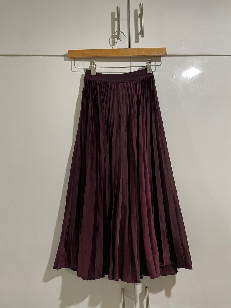 Burgundy pleated skirt h&m sales