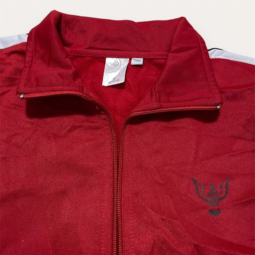 Red jacket with on sale white stripes on sleeves