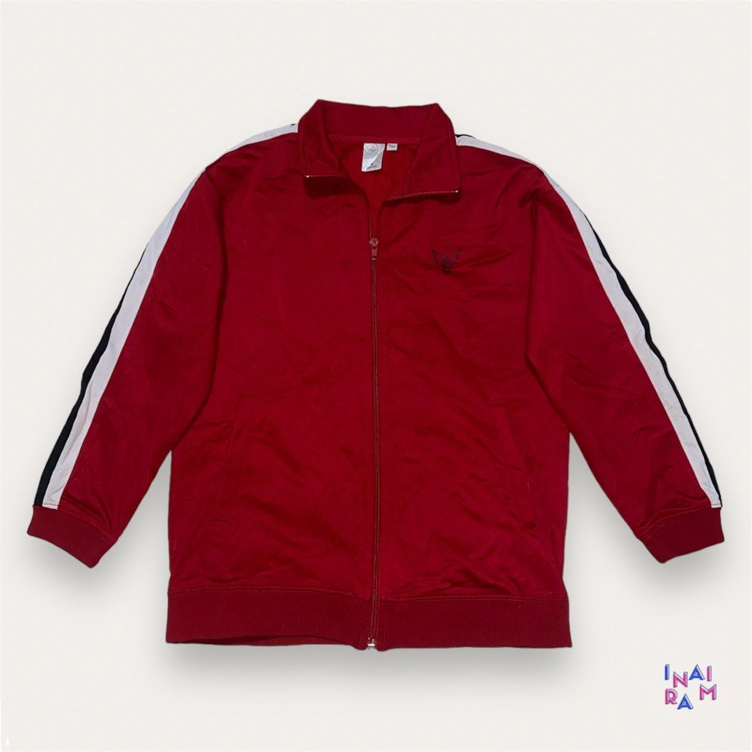 Red jacket with sale white stripes on sleeves