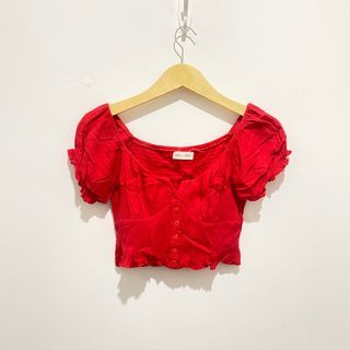 Korean Red Crop Top not Zara H&M Pull&Bear Massimo Uniqlo GU