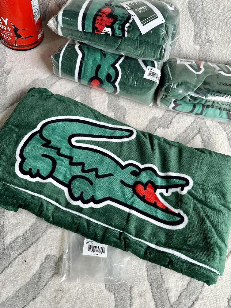 Lacoste Dark Green Beach Towel Crocodile Logos 36 x 72 inches