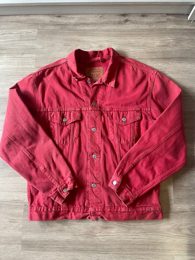 Levis red denim jacket sales