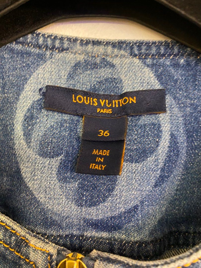 LOUIS VUITTON LV Monogram Blue Denim trunk print Jeans 100% Silk scarf  35
