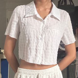 lovito white button down cropped top