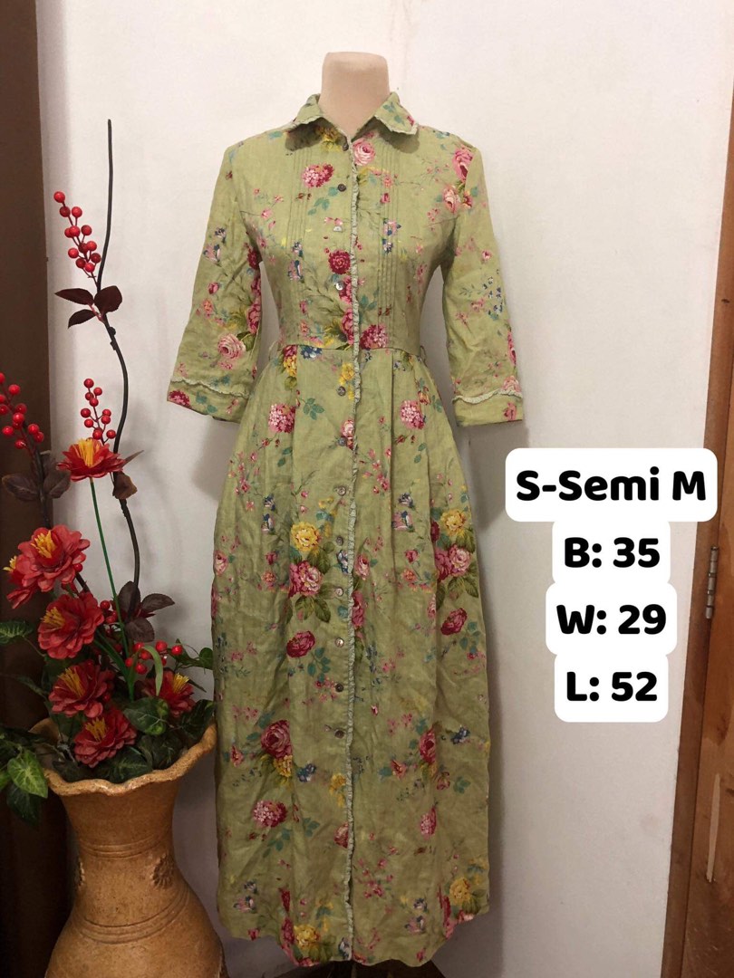 Summer Green Dress Shirt Dress Long Vintage Maxi Dress main image 1