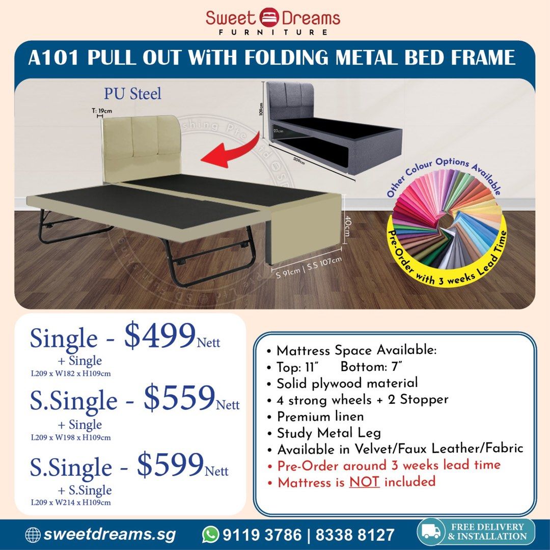 Metal Folding lift up pull out bed frame/Single/Super Single, Furniture