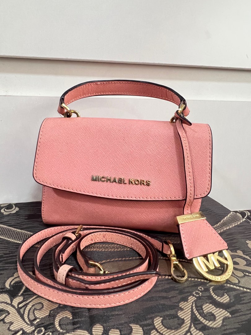 Ava Small Pink Leather Saffiano Satchel Bag