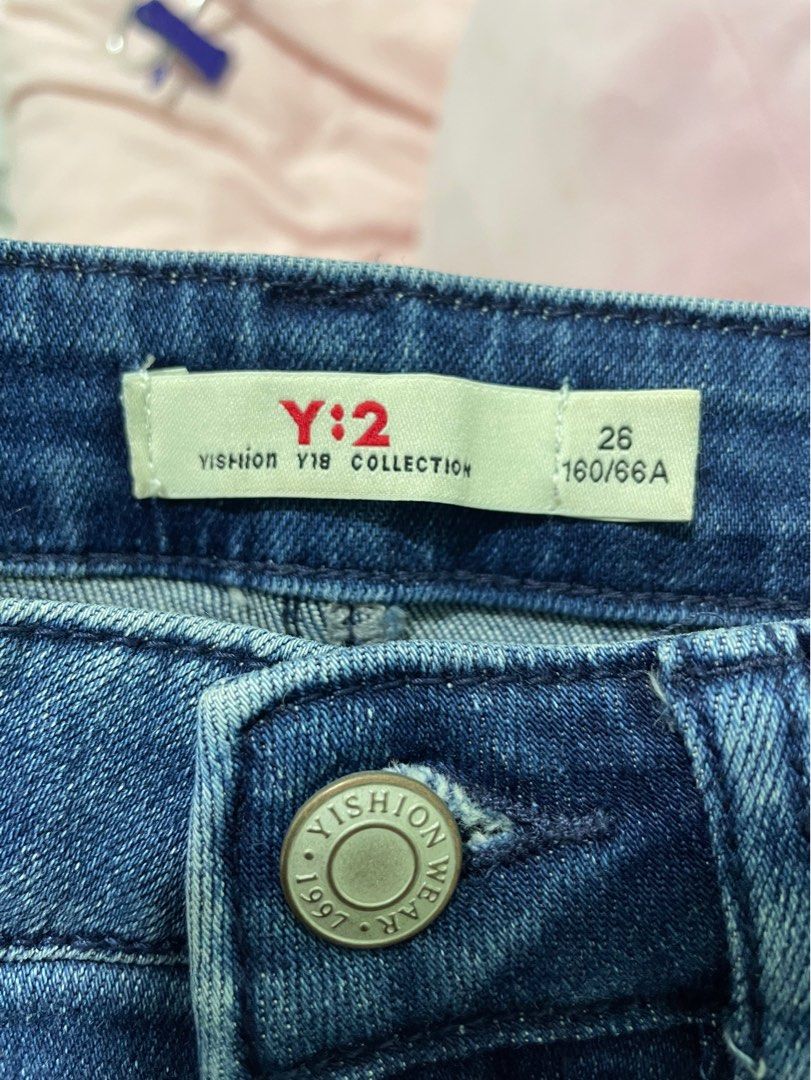 Mid wash blue jeans skinny fit slimming effect Women s Fashion