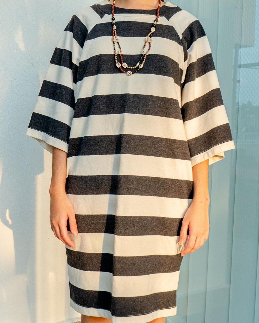 Monki black and discount white striped dress