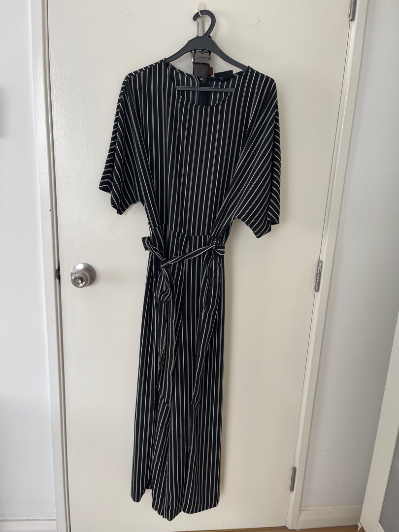 Monki striped jumpsuit hot sale