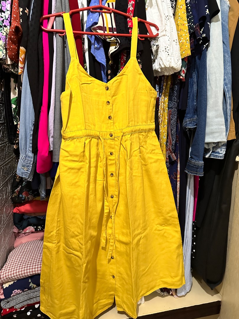 Mustard linen dress, Women's Fashion, Dresses & Sets, Dresses on Carousell