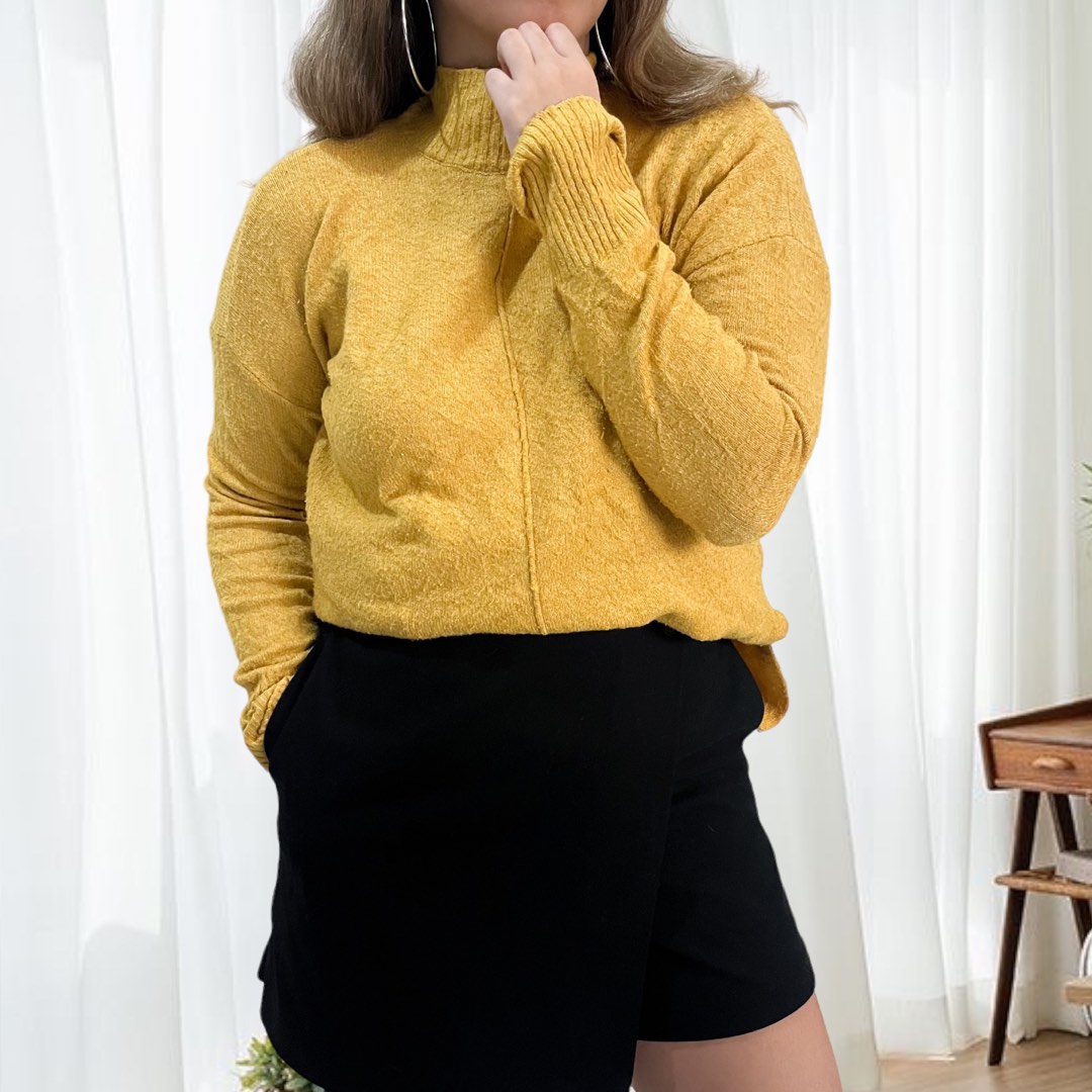 Mustard yellow turtleneck top, Women's Fashion, Tops, Others Tops on