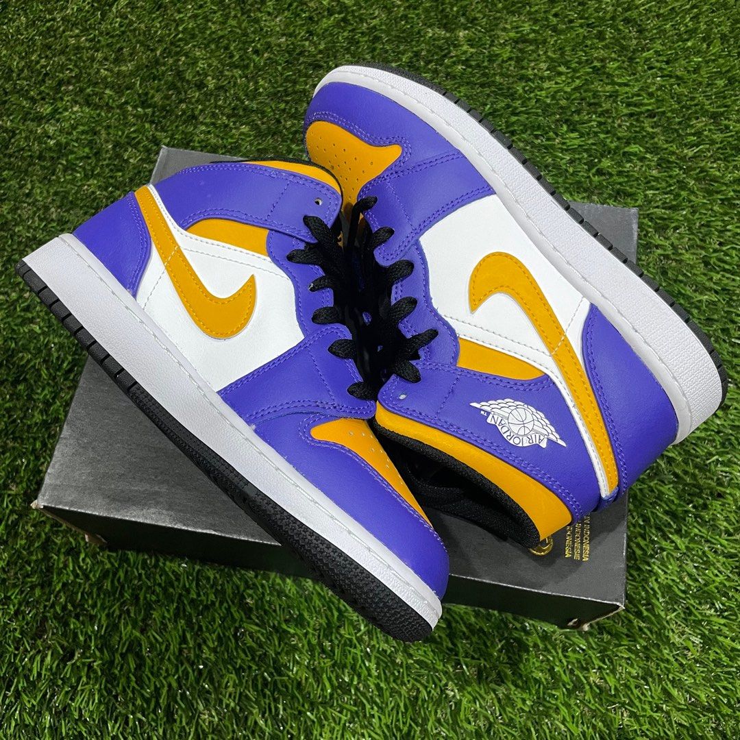 NIKE AIR JORDAN 1 MID LAKERS PURPLE GOLD GS Women s Fashion