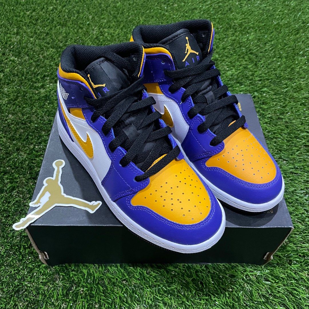 NIKE AIR JORDAN 1 MID LAKERS PURPLE GOLD GS