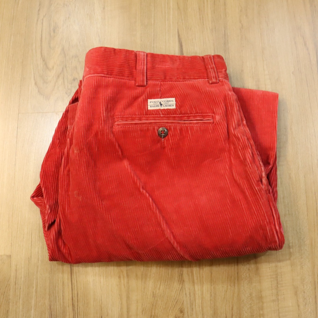 Ralph Lauren POLO CORDS wide ribbed corduroy pants, men's size W34 cotton beige type brown Vintage Second Hand