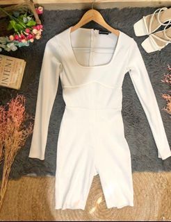 Pretty Little Thing white ribbed playsuit