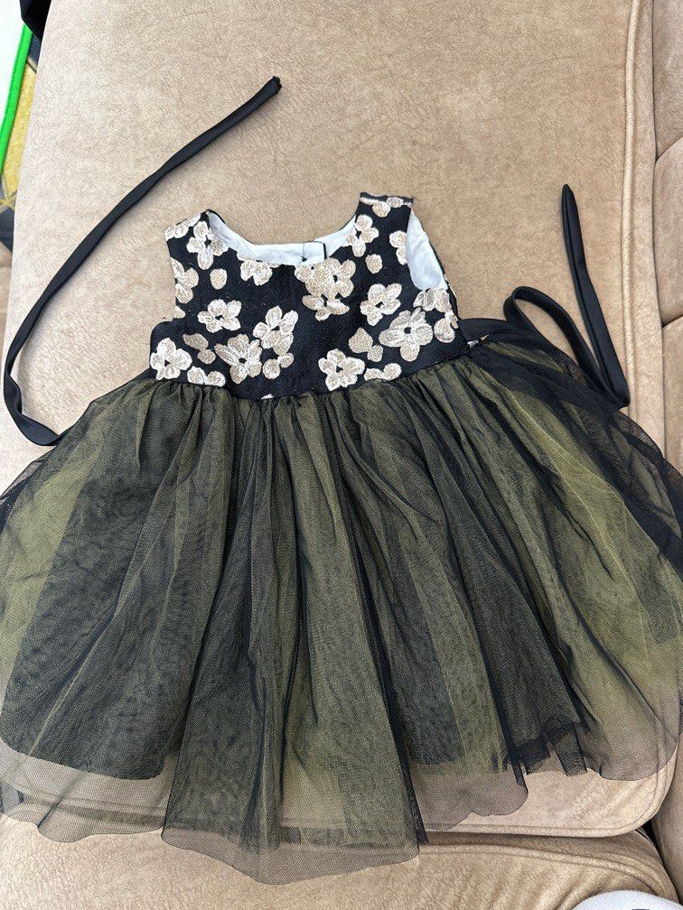 Princess dress kembang black gold baby girl 6 9months