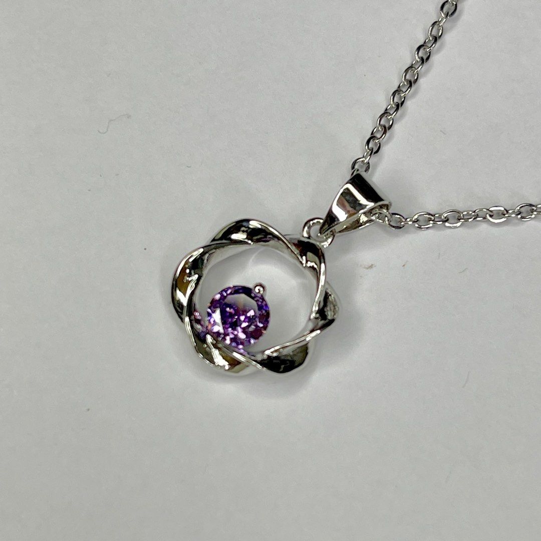 Purple Gem Necklace Stainless Steel Necklace Silver Necklace
