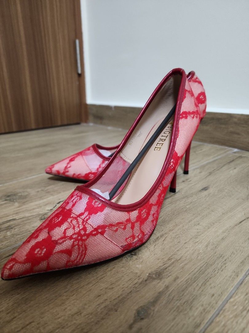 Red lace high heels store