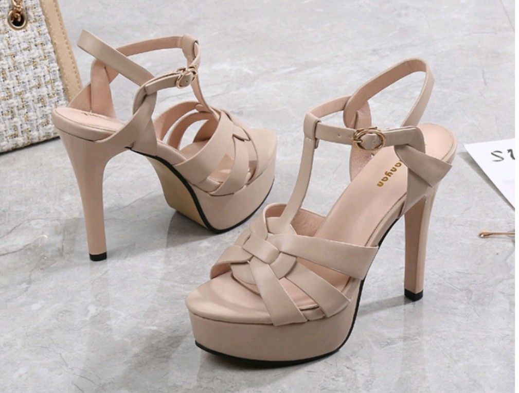 Roman style catwalk platform shoes Apricot 40
