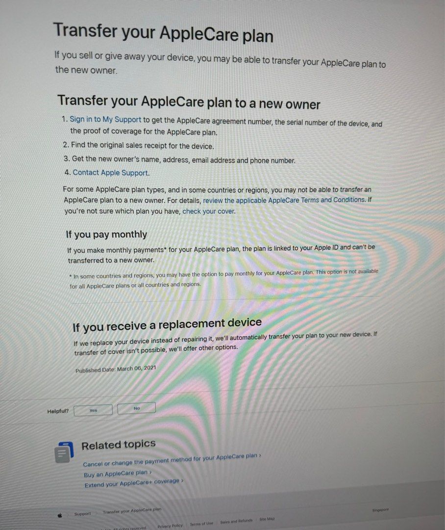 Transfer applecare deals