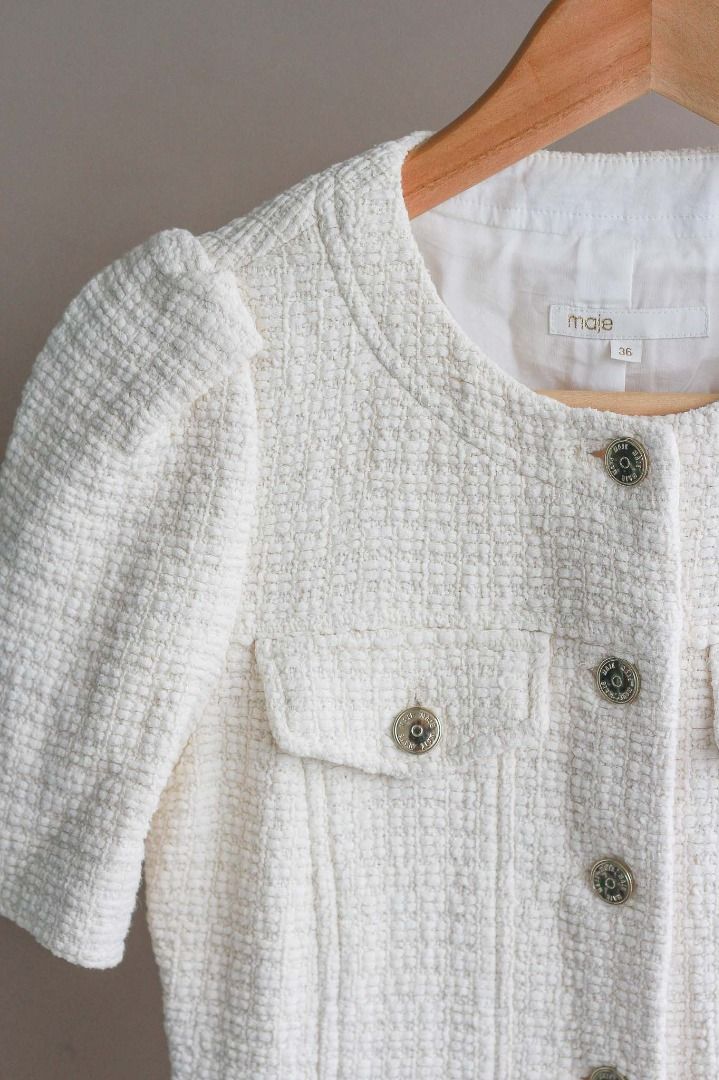white christmas dresses Maje pre-owned cream boucle mini dress - size UK 8